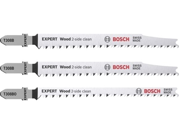Bosch Expert Wood 2-side clean - Bladsett for stikksag - for kryssfinér, heltre - 3 deler - T-skaft - lengde: 117 mm