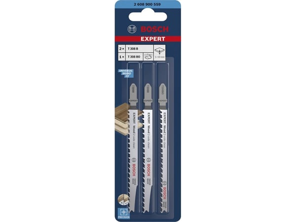 Bosch Expert Wood 2-side clean - Bladsett for stikksag - for kryssfinér, heltre - 3 deler - T-skaft - lengde: 117 mm
