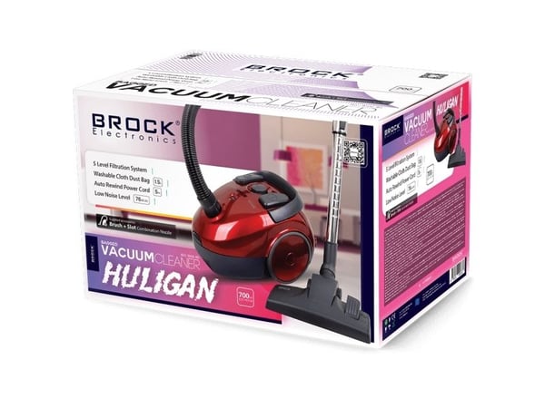 Brock Electronics BVC 5002 RD, 700 W, Trommelvakuum, Tørr, Uten pose, 1,5 l, 76 dB