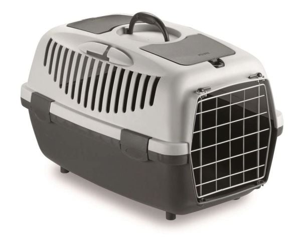 Beeztees Gulliver 1 Deluxe, Hardt transportbur, Transportbur (kjæledyr) for passasjerfly, Hund, 6 kg, Frontmatet, Grå