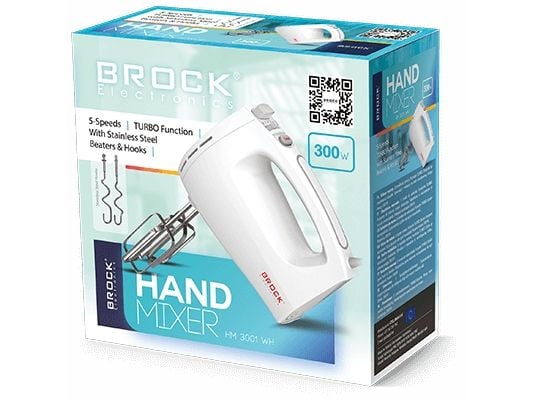 Brock Electronics HM 3001 WH, Håndmikser, Hvit, Miksing, Knapper, Rustfritt stål, 300 W