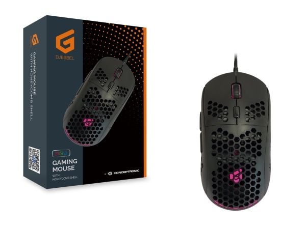 Conceptronic DJEBBEL04B 6D - Mus - honeycomb shell - høyrehendt - optisk - 6 knapper - kablet - USB 2.0 - svart