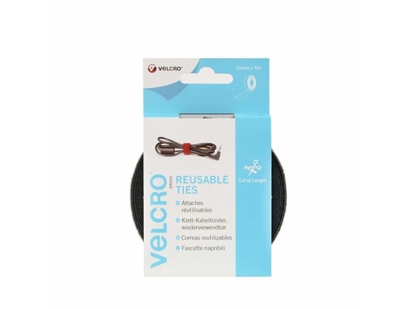 Kardborreband VEL-EC60253, Sort, 10 mm, 5 m, 1 stk