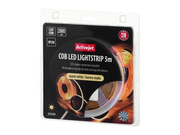 Activejet AJE-COB 5m ciep, Universaali nauhavalo, Sisätila, IP20, Lämmin valkoinen, 2900 lm, 30 W