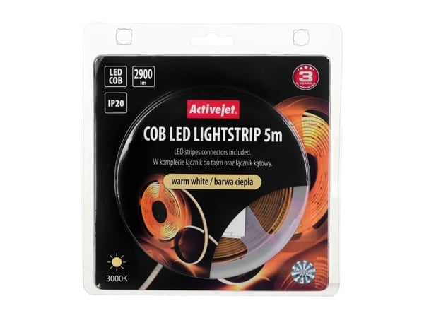 Activejet AJE-COB 5m ciep, Universal lyslist, Innendørs, IP20, Varm hvit, 2900 lm, 30 W