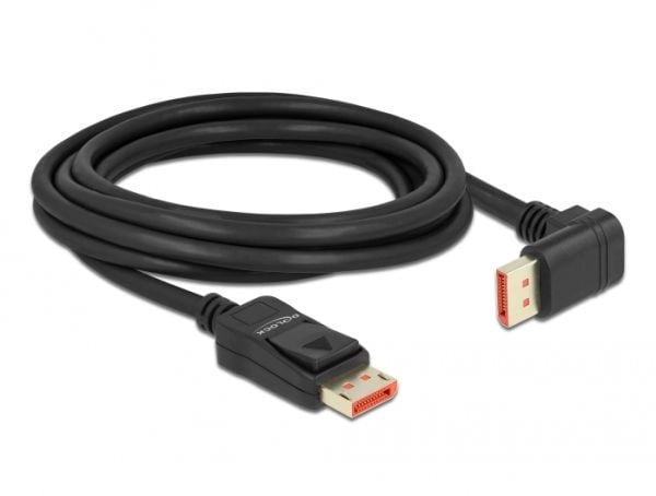 Delock - DisplayPort-kabel - DisplayPort (hann) vinklet til DisplayPort (hann) låsing - DisplayPort 1.4 - 3 m - 8 K 60 Hz (7680 x 4320) støtte - svart