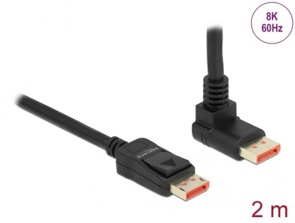 Delock - DisplayPort-kabel - DisplayPort (M) rett til DisplayPort (M) vinklet oppover - DisplayPort 1.4 - 2.0m - støtter 8K 60 Hz (7680 x 4320) - s...