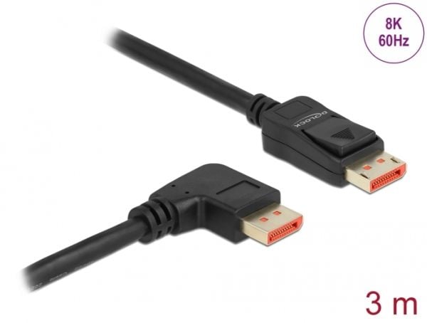 Delock DisplayPort-kaapeli uros suora uros 90° oikeaan kulmaan 8K 60 Hz 3 m