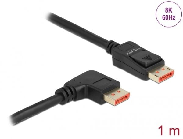 Delock - DisplayPort-kabel - DisplayPort (M) rett til DisplayPort (M) vinklet til høyre - DisplayPort 1.4 - 1 m - støtter 8K 60 Hz (7680 x 4320) - ...
