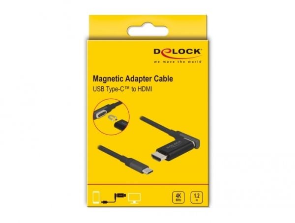 Delock - Adapterkabel - USB-C hann til HDMI hann vinklet, avtakbar og magnetisk - 1.2 m - svart - støtte for 4K 60 Hz (3840 x 2160)