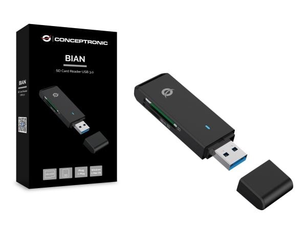Conceptronic BIAN02B, MicroSD (TransFlash), MicroSDHC, MicroSDXC, SD, SDHC, SDXC, Musta, USB 3.2 Gen 1 (3.1 Gen 1) Type-A, 21,5 mm, 71,2 mm, 9,6 mm