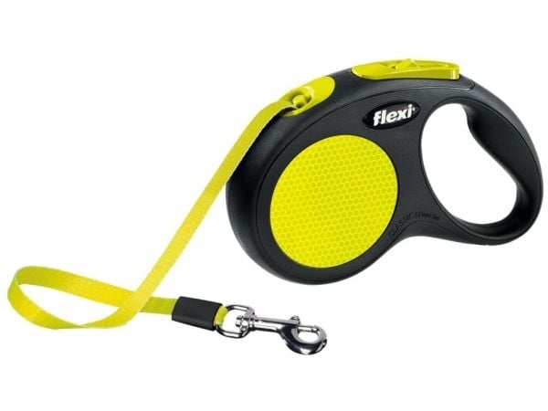 flexi New NEON bånd S, 5M, 15KG, musta/neon gul