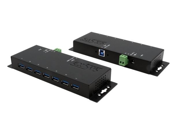 EXSYS EX-1188HMS-3, USB 3.2 Gen 1 (3.1 Gen 1) Typ-B, USB 3.2 Gen 1 (3.1 Gen 1) Typ-A, 5000 Mbit/s, svart, strömförsörjning, 12 V