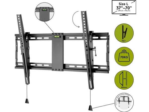Goobay 49929, 177,8 cm (70"), 200 x 200 mm, 600 x 400 mm, -12 - 3°, Stål, Sort