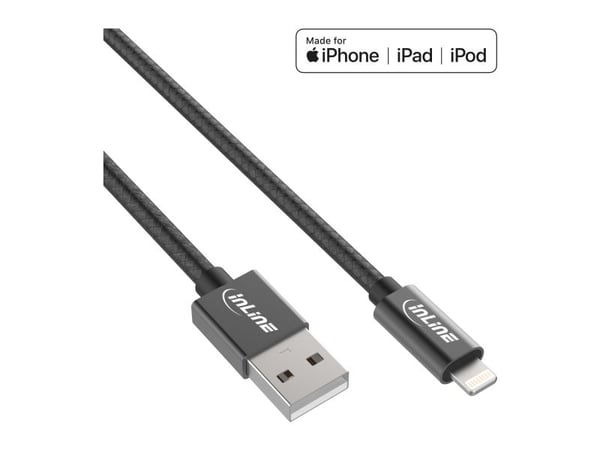 InLine 31422B, 2 m, Lightning, USB A, Hankjønn, Hankjønn, Svart