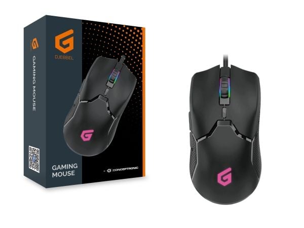 Conceptronic DJEBBEL05B 6D - Mus - ergonomisk - høyrehendt - optisk - 6 knapper - kablet - USB 2.0 - svart