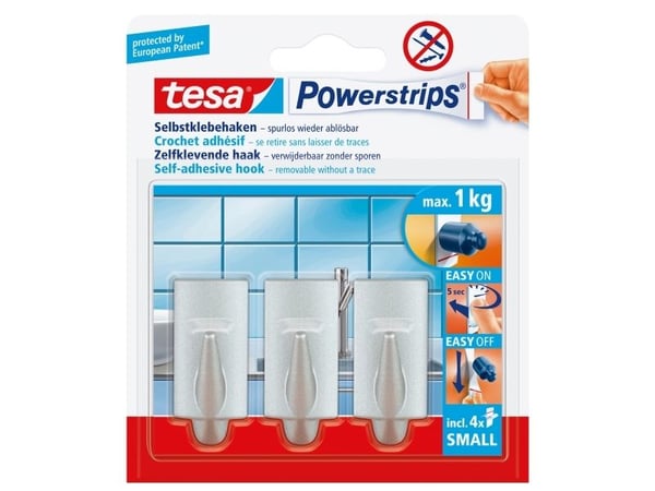 TESA 57544-00010-20, Sisätila, Yleiskoukku, Harmaa, Liimateippi, 1 kg, Suorakulmio