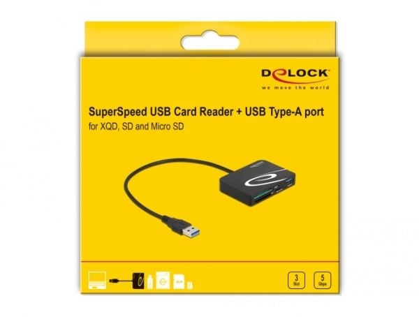 Delock - Kortleser (SD, microSD, XQD 2.0) - USB 3.2 Gen 1