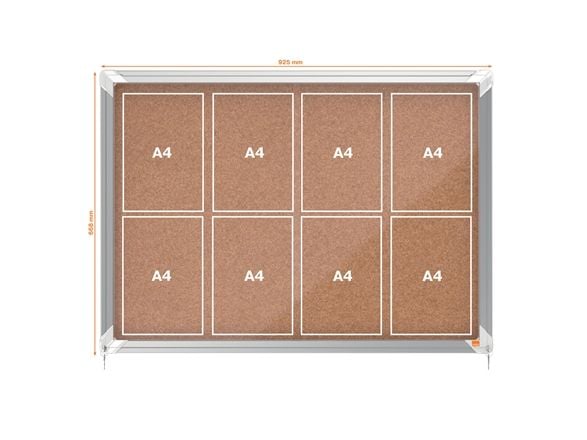 Nobo Premium Plus låsbar korktavle med skyvedør 8xA4, Innendørs, Brun, Aluminium, Aluminium, 4 mm, Kork