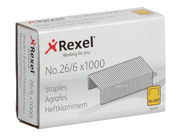 Hæfteklamme Rexel No.56 26/6 æsk/1000 stk. - (20 stk.)