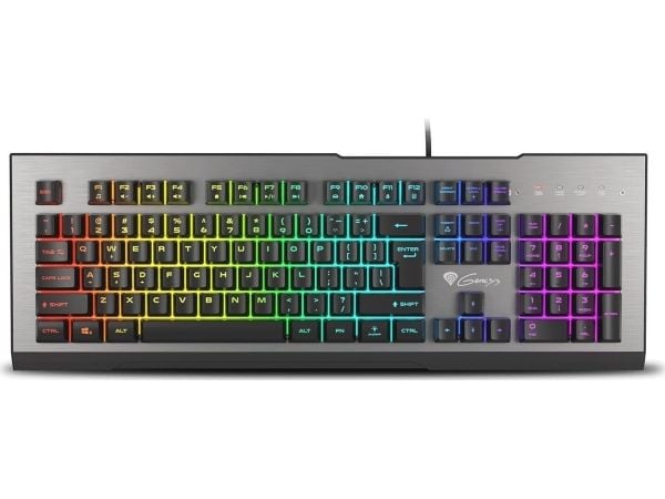 GENESIS Rhod 500 RGB, Koblet med ledninger (ikke trådløs), USB, Membrannøkkelbryter, QWERTY, RGB LED, Sort, Grå