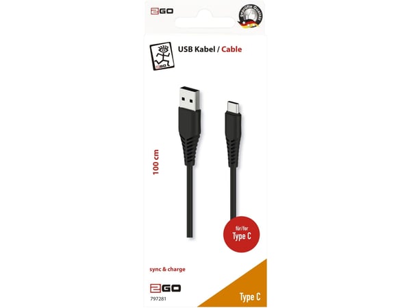 2GO 797281, 1 m, USB B, USB C, Sort