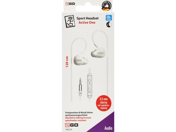 2GO Active 1, Kabel, Samtal/musik, Headset, Vit