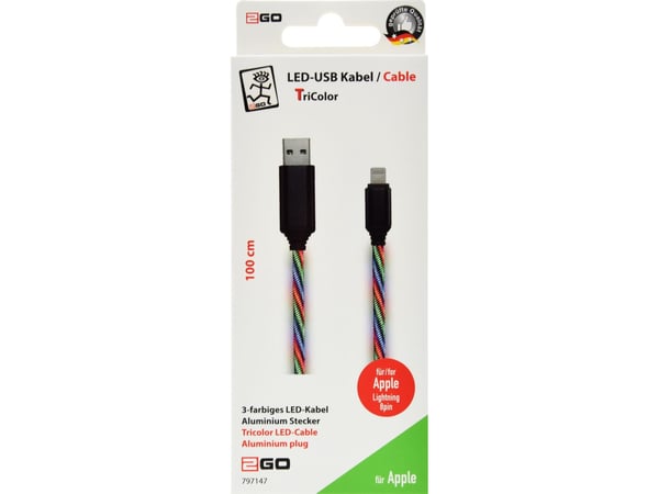 2GO 797147, 1 m, Lightning, USB B, Hankjønn, Hankjønn, Flerfarget