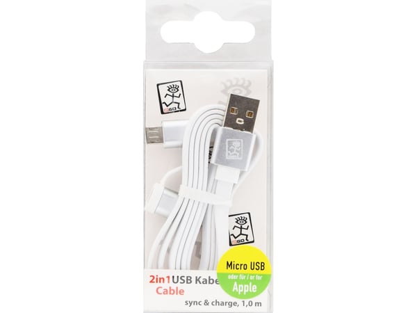 2GO 795637, 1 m, USB A, Micro-USB B/Lightning, Valkoinen