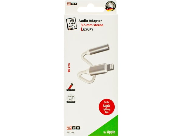 2GO 797294, 3.5mm, Hunkjønn, Lightning, Hankjønn, 0,1 m, Hvit