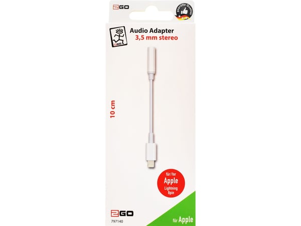 2GO 797140, 3.5mm, Hankjønn, Lightning, Hankjønn, 0,1 m, Hvit
