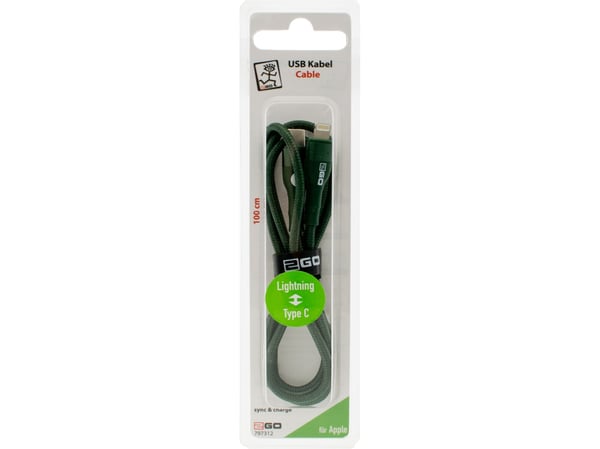 2GO 797312, 1 m, Lightning, USB C, Hankjønn, Hankjønn, Grønn