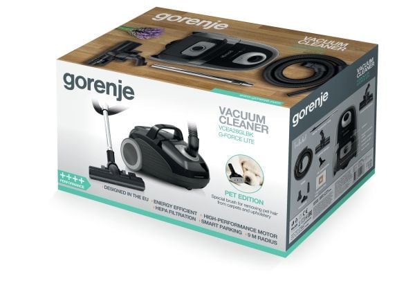 Gorenje VCEA28GLBK, 700 W, Sylindervakuum, Tørr, Støv pose, 3 l, HEPA