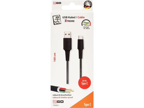 2GO 795822, 1 m, USB B, USB C, Lajittelu