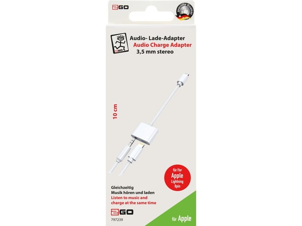 2GO 797239, 0,1 m, Lightning, Lightning + 3.5mm, Uros, Naaras, Valkoinen