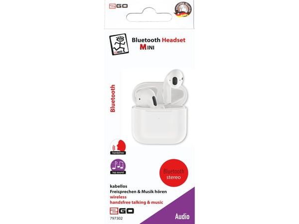 2GO TWS Mini, Trådløs, Samtaler/musikk, Hodesett, Hvit