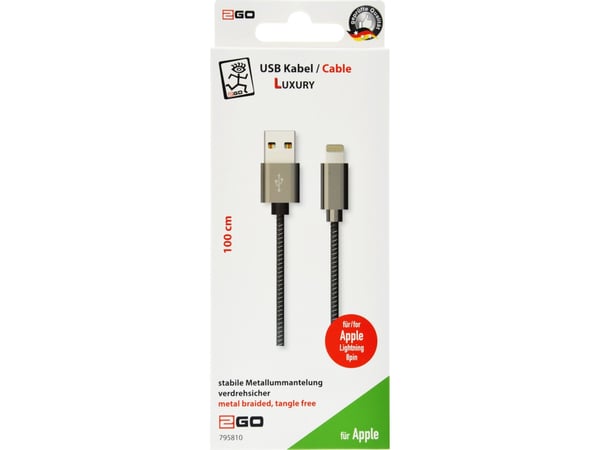 2GO 795810, 1 m, Lightning, USB B, Hankjønn, Hankjønn, Rett