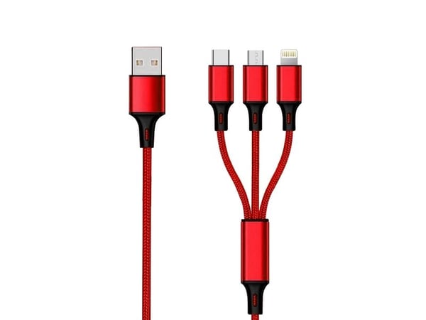 2GO 797150, 1,5 m, USB B, USB C/Micro-USB B/Lightning, Punainen