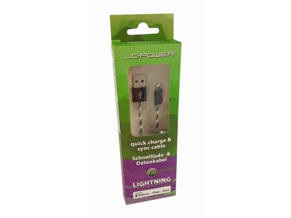 LC Power - Lightning-kaapeli - USB-uros - Lightning-uros - 1 m - Musta, hopea - Apple iPadille/iPhonelle/iPodille (Lightning)