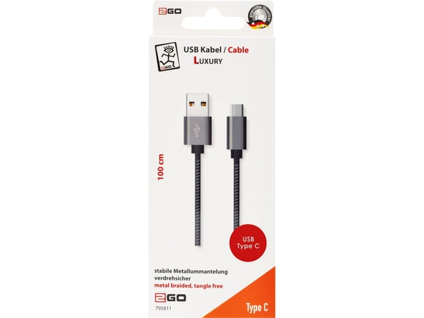 2GO 795812, 1 m, USB B, USB C, USB 3.2 Gen 1 (3.1 Gen 1), Grå
