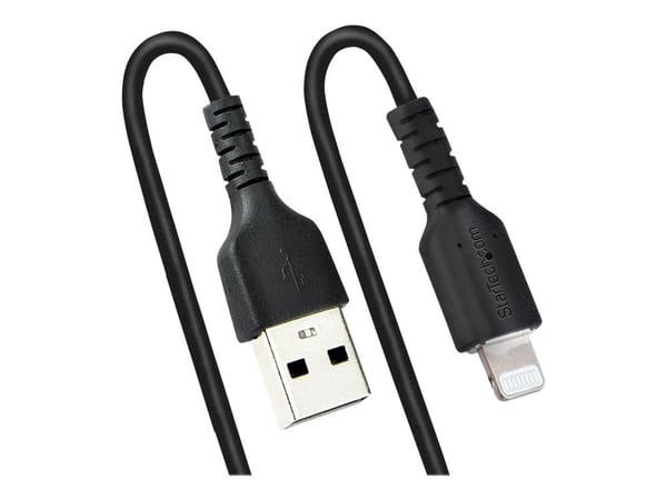 Startech 50cm (20in) USB to Lightning Cable, MFi Certified, Coiled iPhone Charger Cable, Black, Durable and Flexible TPE Jacket Aramid Fiber, Heavy...