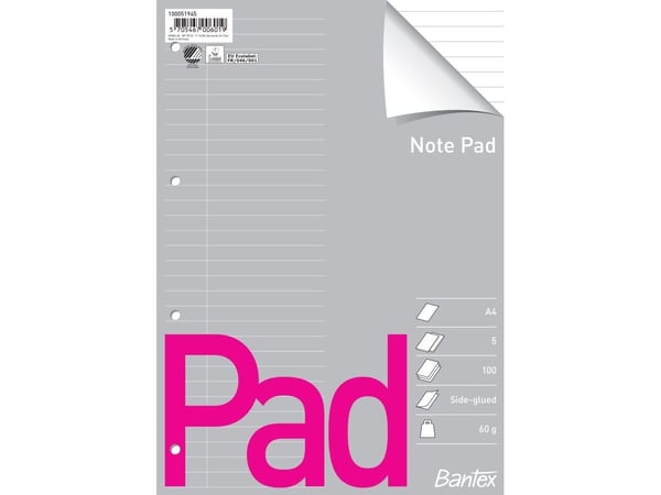 Standardblok, Bantex, Standard pad, A4 hvid, 210x297mm - (5 stk.)