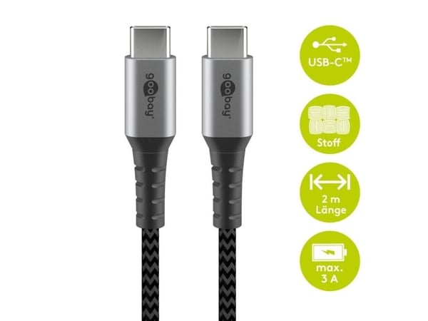 Goobay 49303, 2 m, USB C, USB C, USB 2.0, 0,48 Gbit/s, Grå, Sølv