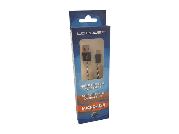 LC Power - USB-kabel - USB (M) til Micro-USB Type B (M) - 2 A - 1 m - Svart, Sølv