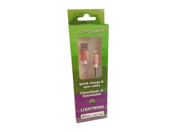 LC Power - Lightning-kabel - USB-hann til Lightning-hann - 1 m - Disco Glitter - for Apple iPad/iPhone/iPod (Lightning)