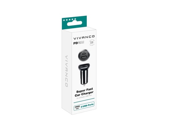 Vivanco Super Fast Car Charger, Automatisk, Cigartenner/lighter, 12 V, Svart