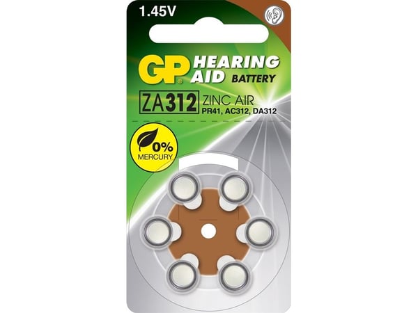 GP Batteries Hearing Aid ZA312, Engangsbatteri, PR41, Zink-luft, 1,4 V, 6 stykker, 3,6 mm