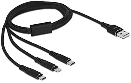 DeLOCK 87155, 1 m, USB A, Micro-USB B/Lightning/Apple 30-pin, USB 2.0, Musta