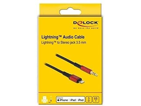 Delock - Kabel fra Lightning til hodetelefonsjakk - Lightning hann til mini-phone stereo 3.5 mm hann - 50 cm - svart, rød