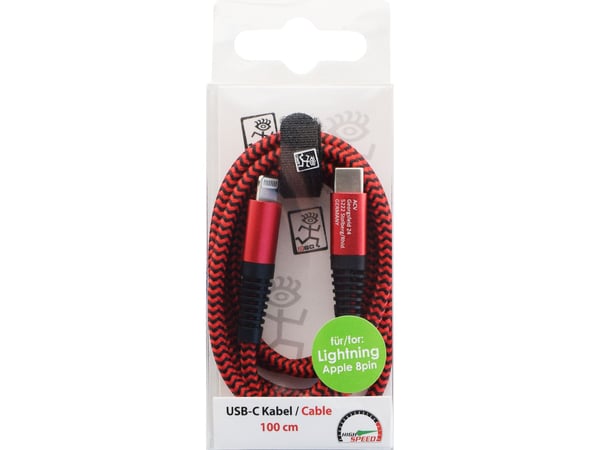 2GO 797197, 1 m, Lightning, USB C, Uros, Uros, Punainen